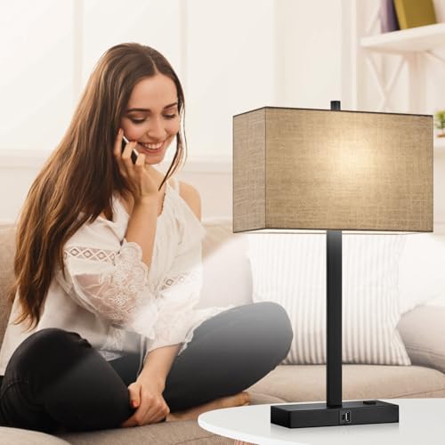 21" Set of 2 Table lamp with USB A+C & AC Outlets (2 Count)
