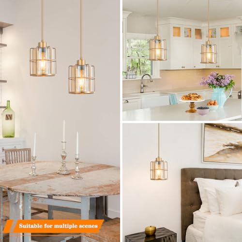 Farmhouse Brass Pendant Light Fixtures with Amber Glass (2 Count)