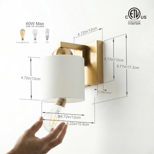 1 Light Brushed Gold Bathroom Vanity Light with White Glass Shade