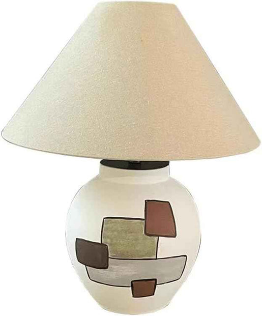Retro Minimalist Wabi - sabi Style Handmade Fabric Ceramic Desk Lamp for Study, Living Room, Bedroom, Hotel Lounge