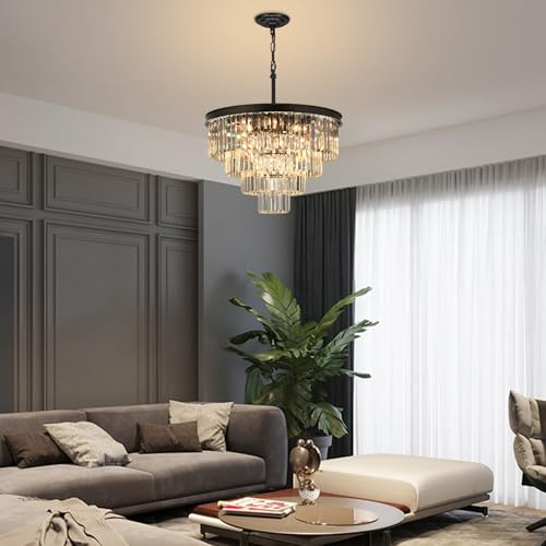 Black Crystal Chandeliers for Dining Room (15 Count)