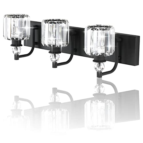 Black Crystal Bathroom Lights Fixtures 3 Light Crystal Bathroom Vanity Lights Fixtures Over Mirror Modern Matte Black Bath Wall Lights