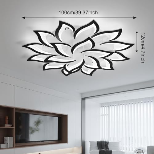39.4" Flower Shaped Ceiling Light Dimmable Modern Ceiling Lamp Remote Control LED Lighting Fixture for Living Room Dining Room Farmhouse