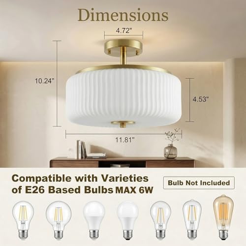 3 Light Gold Semi Flush Mount Ceiling Light