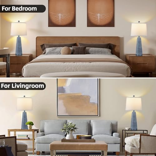 Nightstand Lamp Bedside Lamps Set of 2 Vintage Rustic Farmhouse Table Lamp 3 Way Dimmable Horizontal Stripe Light (2 Count)