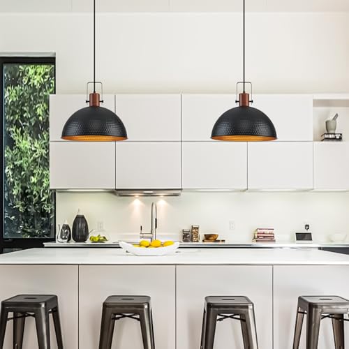 16 Inch Black Pendant Lights Hammered Matte Pendant Lights for Kitchen Island Industrial Farmhouse Adjustable Height Dome Hanging Light Fixtures for Barn