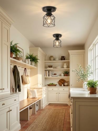 2 Pack Farmhouse Semi Flush Mount Ceiling Light Fixture