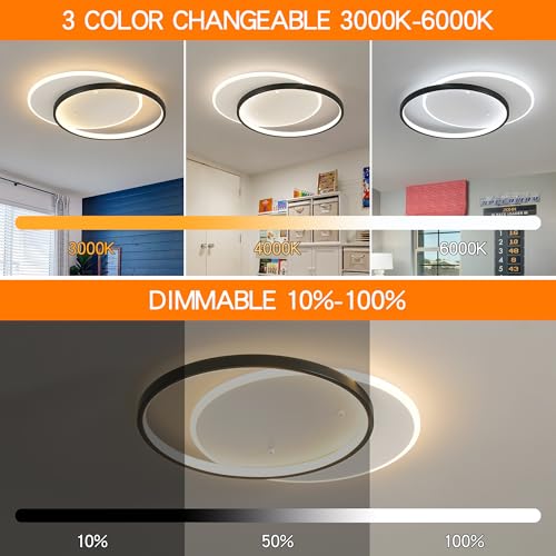Modern LED Ceiling Light Fixture Black Semi Flush Mount Light with Remote Control 19.69" Hallway Light Fixtures Ceilings Mount Dimmable Ceiling Lamp for Bedroom