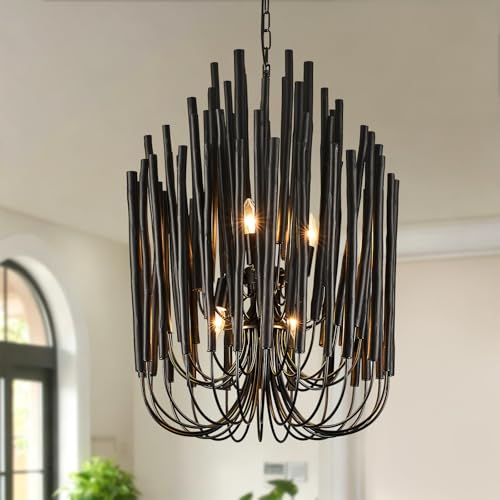 Black Wood Large Chandelier Industrial Hanging Light Fixture 21 Inch