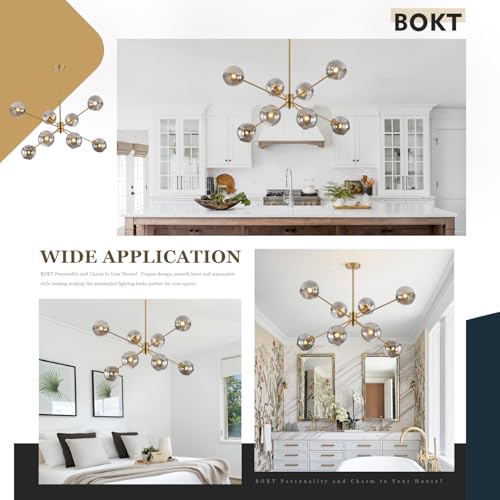 Modern Vintage Globe Sputnik Chandelier Gold Smoked Gray Glass Light Fixture Large 8 Light Mid Century Brushed Brass Pendant Light Kitchen Island Contemporary Ball Hanging Lamp