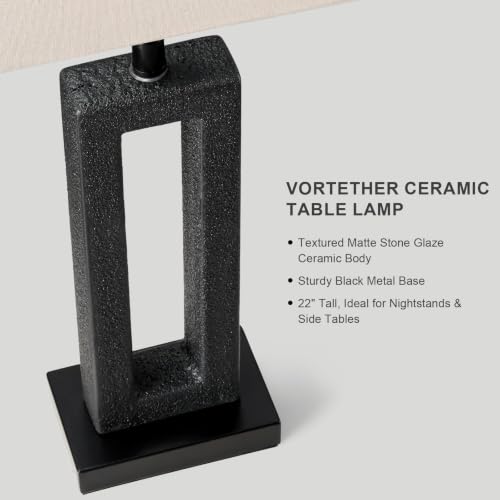 22" Matte Black Textured Ceramic Table Lamps Set of 2