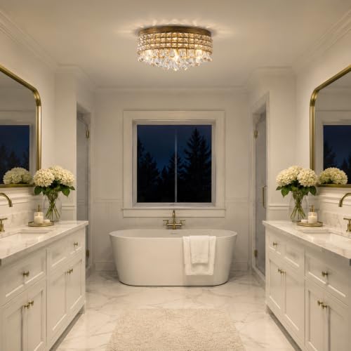 Antique Crystal Flush Ceiling Light (Antique Brass)