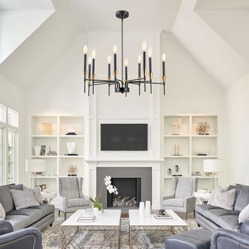 Black and Gold Chandelier 26.8 Inch Farmhouse Dining Room Light Fixture