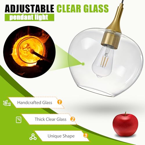 9.45in Gold Pendant Lights Kitchen Island with Clear Glass Shade 2Pack
