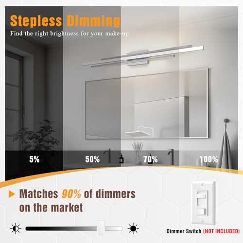 48 Inches Long Nickel LED Modern Bathroom Vanity Light Fixtures 25W Dimmable 5CCT Vanity Light Bar Over Mirror 3