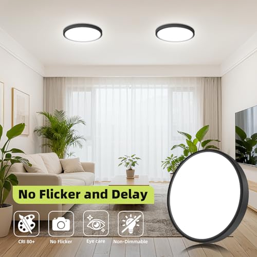 1PACK Flush Mount LED Ceiling Light Fixtures 5 Color Temperatures in One &100W Equivalent Flat Bathroom Ceiling Light (2 Count)