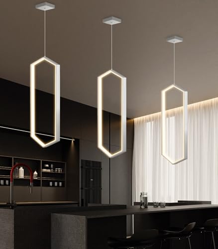 Ring Dimmable Pendant Lighting Adjust LED Mini Chandelier Ceiling Light Fixtures for Kitchen Island Dining Room Living Room Bedroom Hallway Silver
