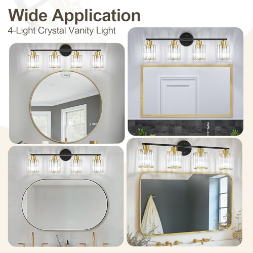 Modern Black Gold Crystal Bathroom Light Fixtures