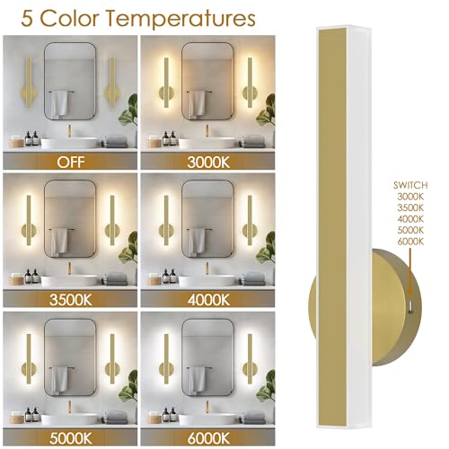 Gold Wall Sconce Hardwired Modern LED 18W Wall Sconce Set of Two