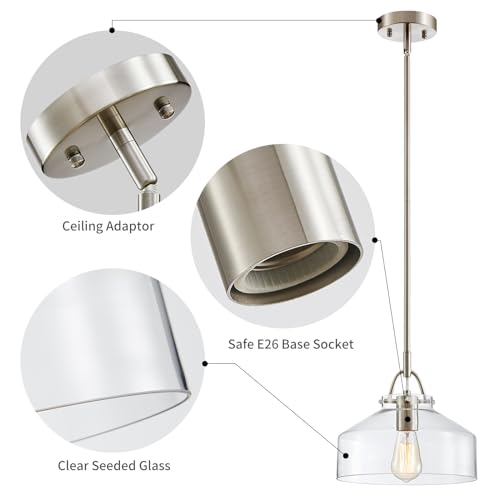 Chandelier Rustic Farmhouse Industrial Round Ceiling Pendant LED Light Fixture with Clear Glass Shades for Dining Room Kitchen Island Foyer Entryway