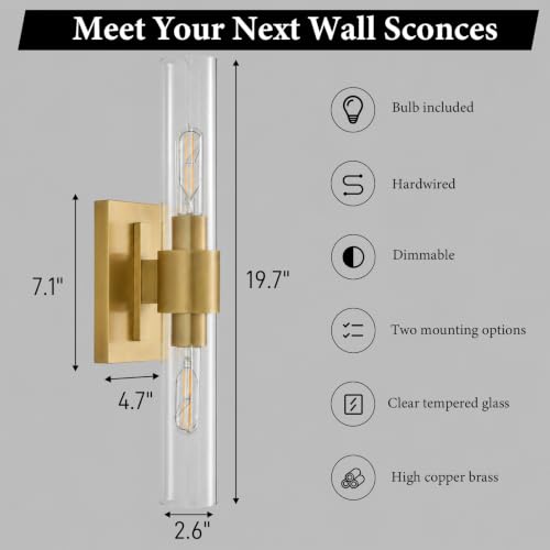 Gold Brass Bathroom Wall Sconce (2 Count)