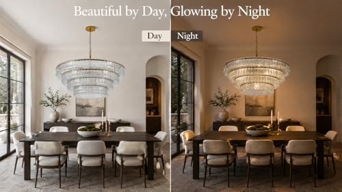 40 Inch Modern Round Clear Crystal Glass Chandelier