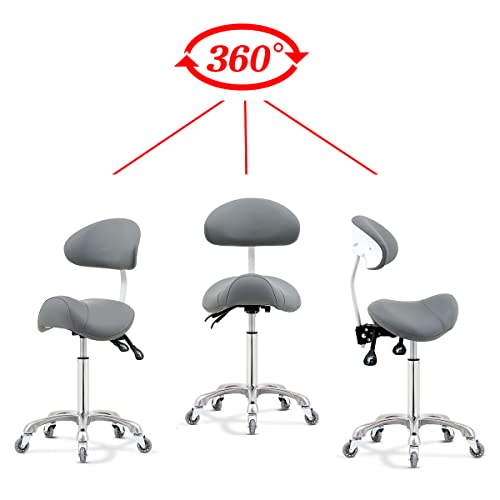Saddle Stool Rolling Chair with Back Support