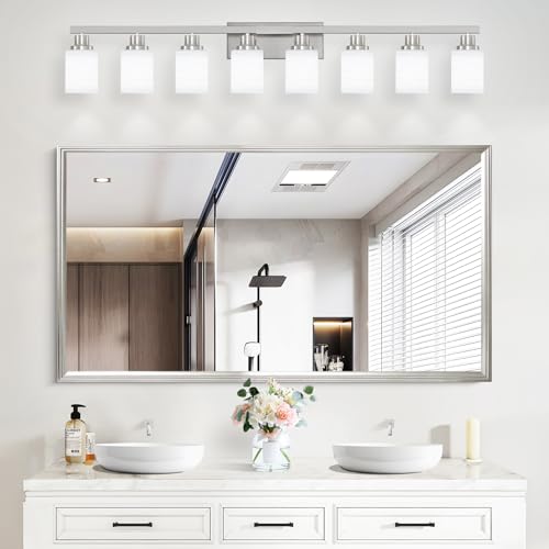 8 Light Bathroom Light Fixtures Brushed Nickel Vanity Light 52in (8 Count)