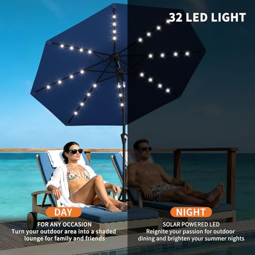 9FT Solar Patio Umbrella Outdoor Umbrella with 32 LED Lights