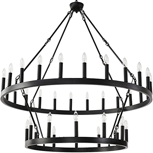 48 Inch Large Black Wagon Wheel Chandelier
