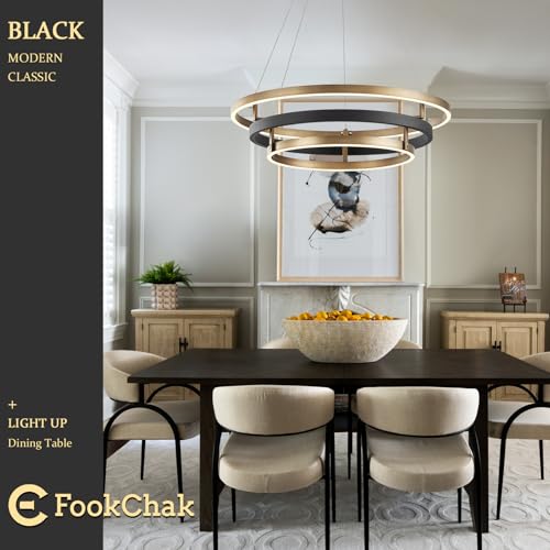 Modern Brass Chandelier for Living Room LED 3 Ring Chandeliers Black Gold