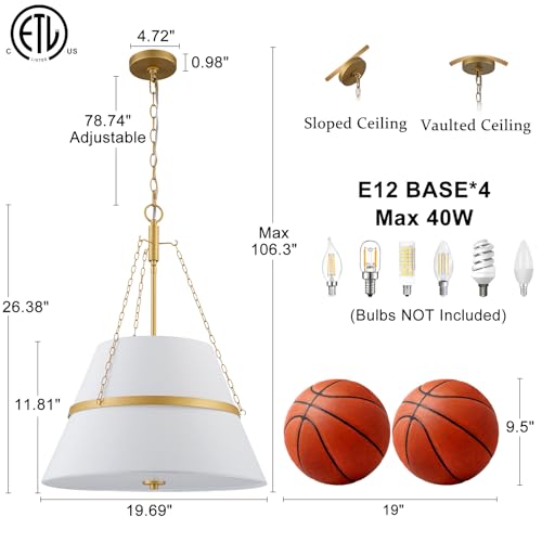 20" Gold Drum Chandelier for Dining Room