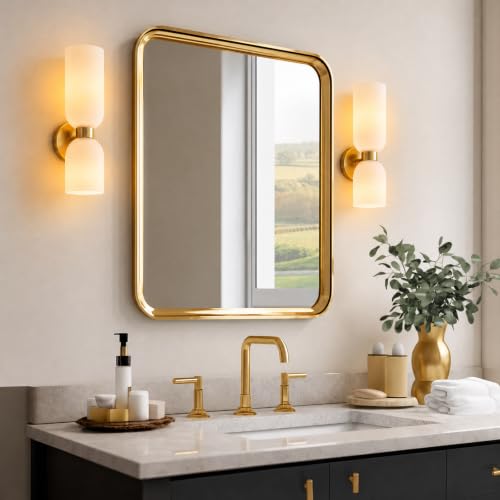 Gold Wall Sconces with Milky White Glass