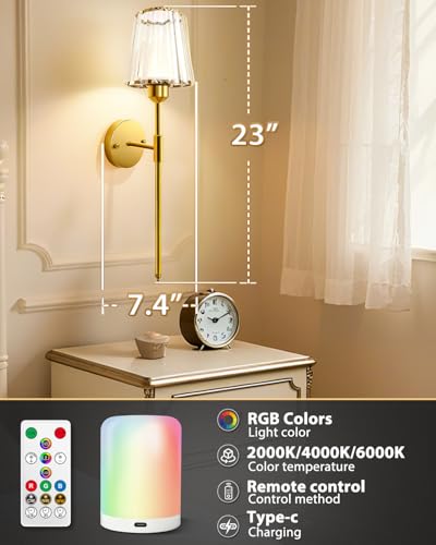 23 Inch Crystal Battery Operated Wall Sconce Set of 2