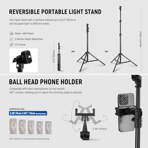 BASICS15W 10.8" LED Video Light Panel Lighting Kit with 63" Tripod Stand