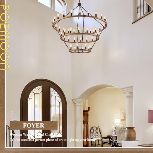 Oak Wooden Wagon Wheel Chandelier 48
