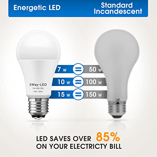 LED Light Bulbs 3 Way Light Bulbs 50 100 150W Equivalent 5000K (4 Count)