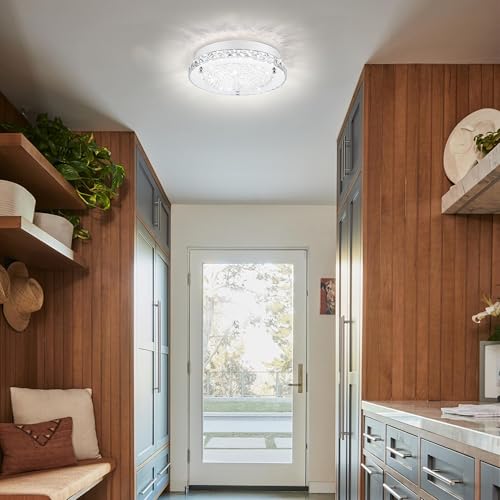 Crystal Ceiling Light Flush Mount Ceiling Light Fixture 4000K Dimmable
