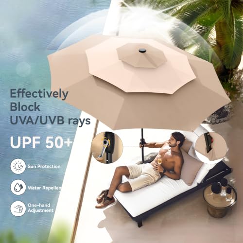 10ft 3 Tier Outdoor Patio Umbrella with Solar Lights