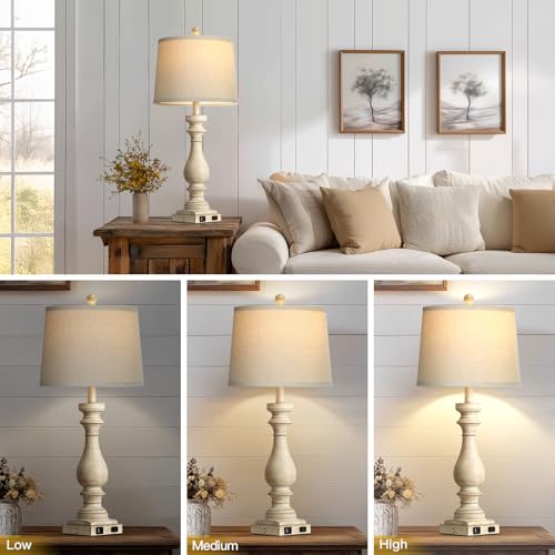 29" Tall Vintage Table Lamps Set of 2 (Beige)