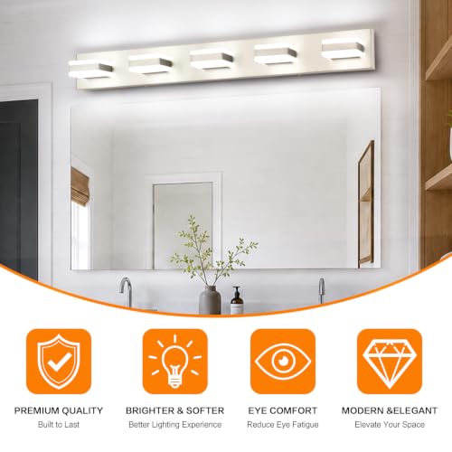 5 Light Bathroom Vanity Light Brushed Nickel Bathroom Vanity Light Fixtures Over Mirror Led Lights for Restroom Nickel ETL Listed