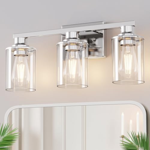 17 Inch 3 Light Chrome Bathroom Vanity Light Over Mirror