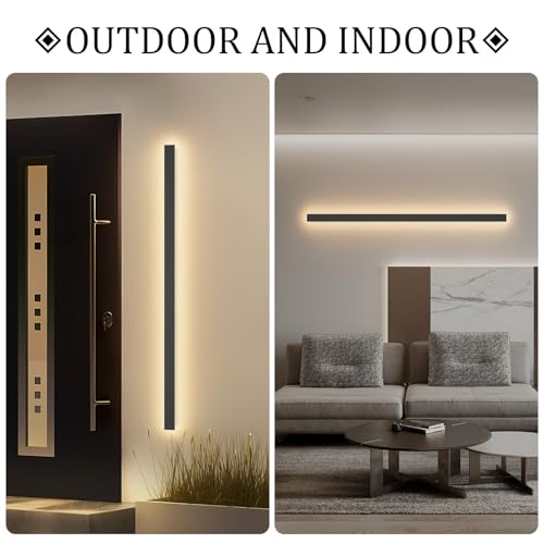 2 Pack 47.2In Long Outdoor LED Wall Lights IP65 Waterproof Black Modern Exterior Light 3000K for Courtyard Patio Porch (2 Count)