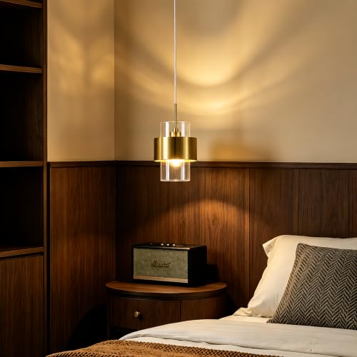 Modern Gold Pendant Lighting Indoor Kitchen Island Pendant Light Glass Shade Ceiling Light Fixtures for Bedroom Dining Room Living Room (2 Count)