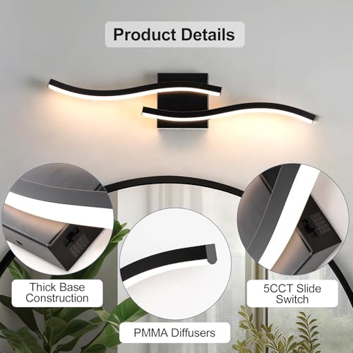 Black Curved Bathroom Vanity Light Fixture Over Mirror