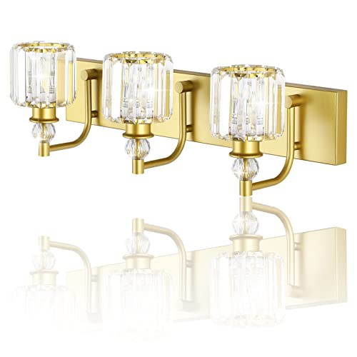 Crystal Vanity Light 3 Light Gold Crystal Bathroom Vanity Lights Fixtures Over Mirror Modern Gold Vanity Light