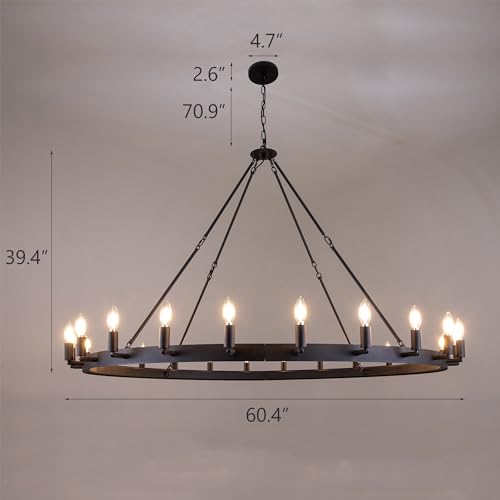 Black Farmhouse Chandelier 60" Round Rustic Wagon Wheel Chandeliers