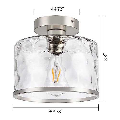 Modern Semi Flush Mount Ceiling Light with Industrial Clear Hammered Glass Lampshade