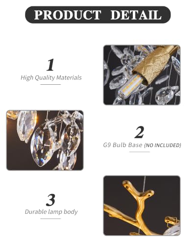 Modern Tree Branch Crystal Chandelier Luxury Gold Crystal Pendant Lighting 23.6" Contemporary 8