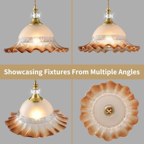 1 Pack Vintage Brushed Gold Crystal Amber Glass Pendant Light Fixture (Golden And Amber / 1-Light)